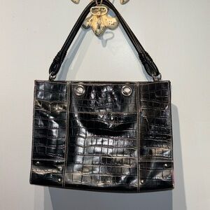 Wilson’s Leather Black Croc Embossed Travel Tote Bag‎ Y2K